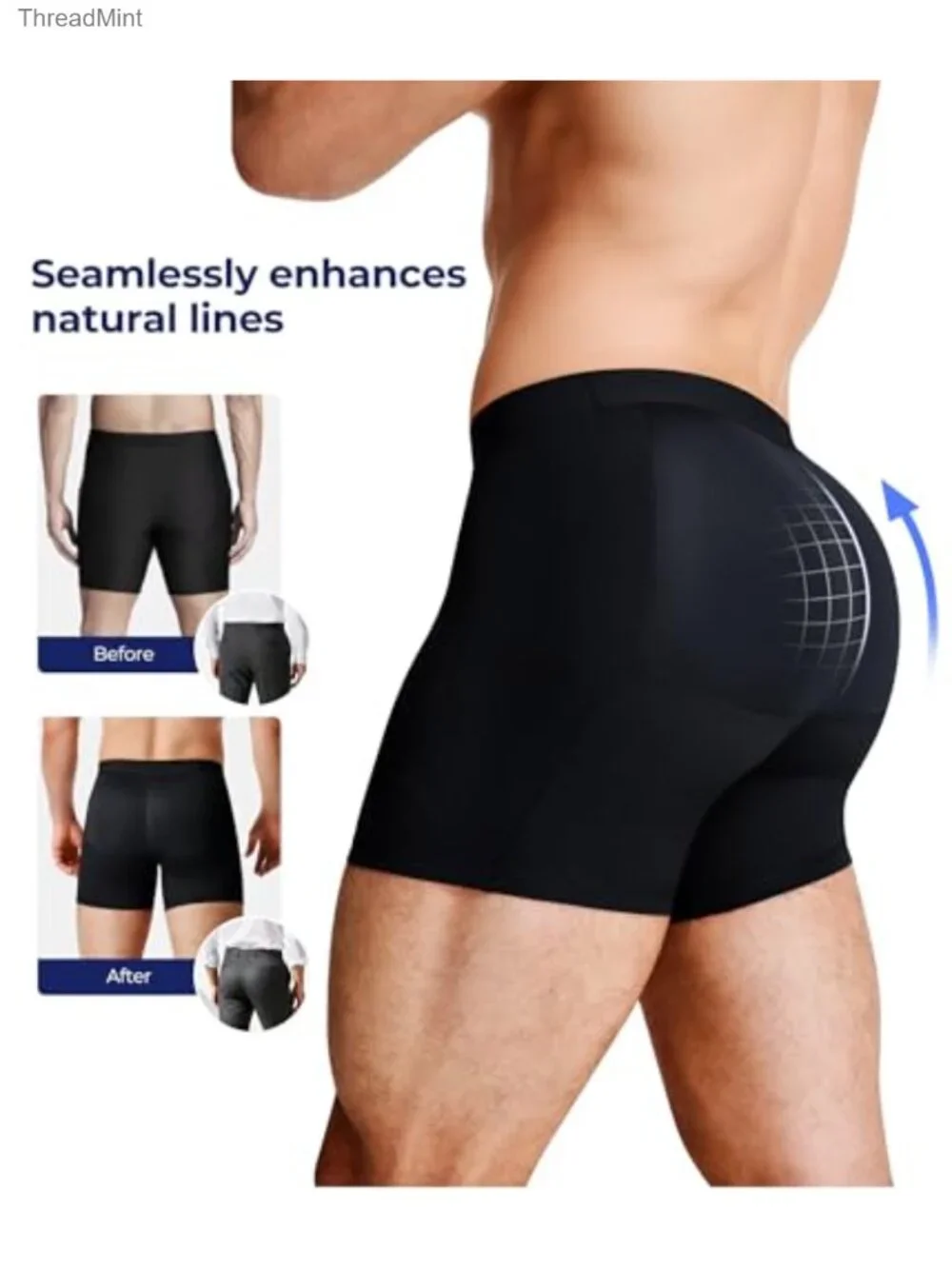 Men's Padded Boxer Briefs Tummy Control Shapewear Butt Lifter